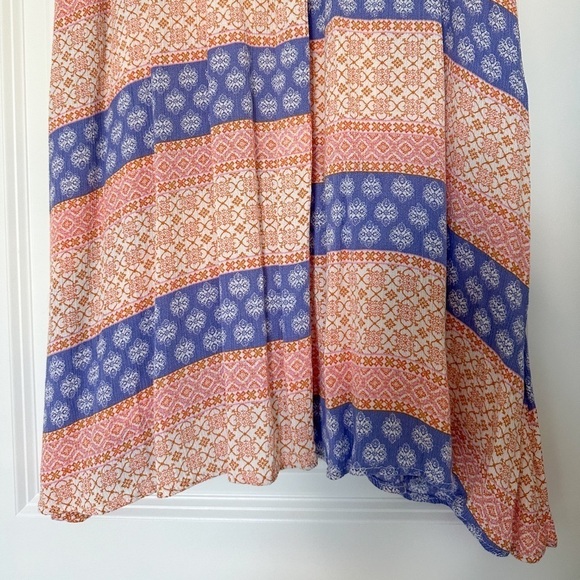 C’est La Vie Boho Stripe Mini Dress Ruffle Crew Neck Blue and Orange XL - Picture 6 of 7